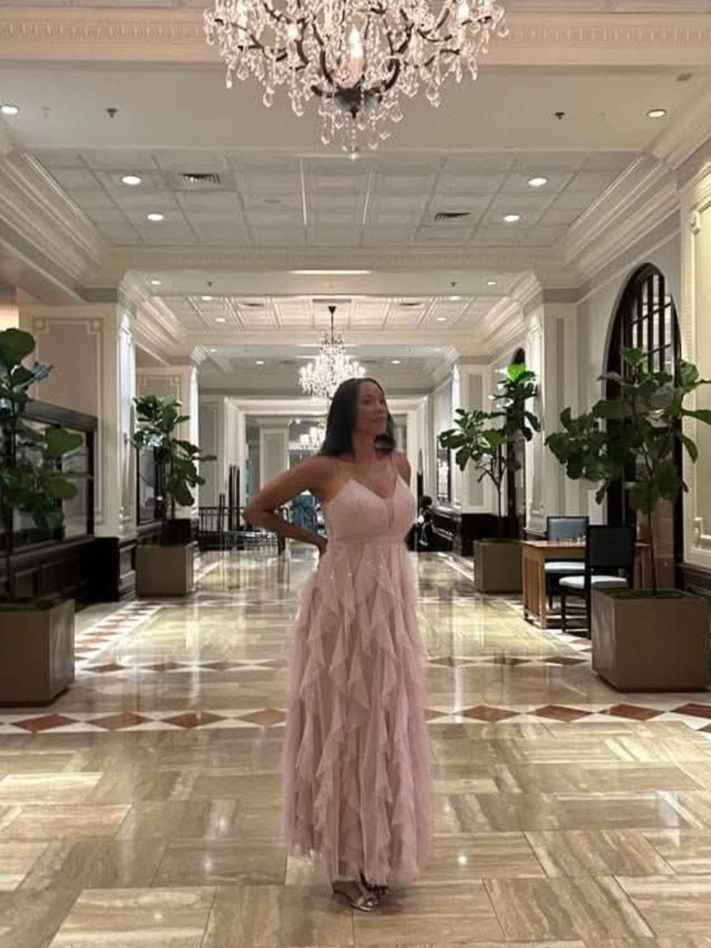 Romantic Light Pink Ruffled Dress with Spaghetti Straps